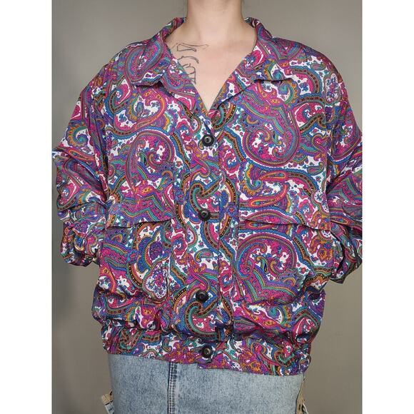 Vtg Funky 80s Colorful Paisley Psychedelic Button Up Jacket Windbreaker Sz Sm` - Picture 3 of 8